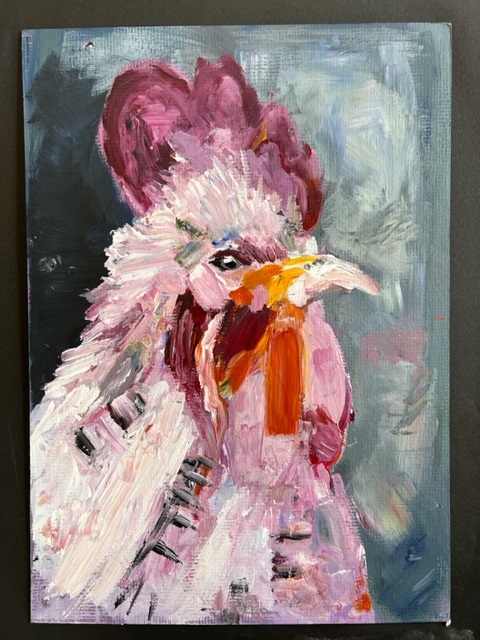 A students painting of a rooster 